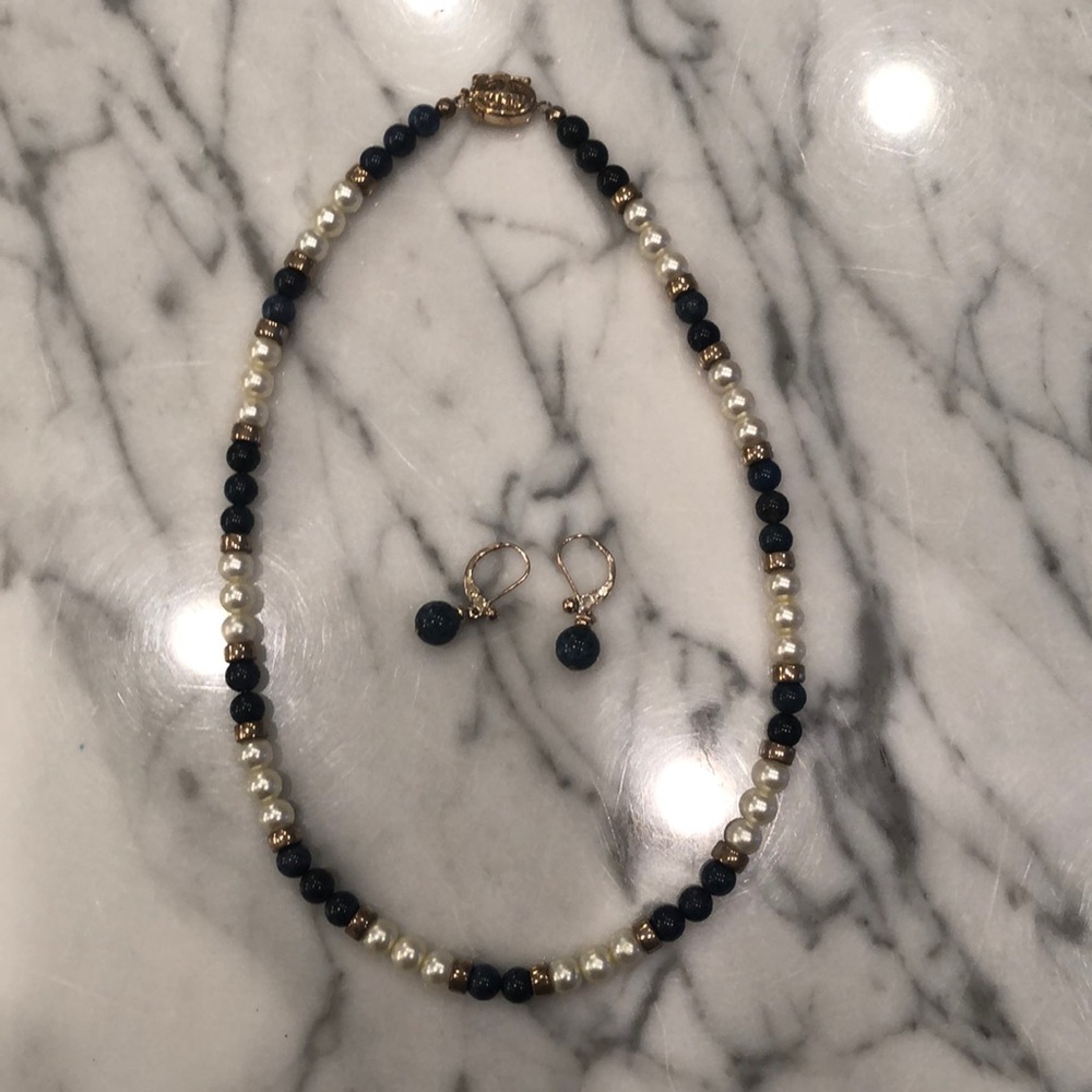 Sterling silver and pearl necklace and earrings